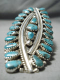 Big Waving Native American Navajo Turquoise Cluster Sterling Silver Ring-Nativo Arts