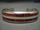 Heavy Thick Zuni Native American Sterling Silver Coral Thicker Bracelet-Nativo Arts