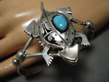 Magnificent Native American Navajo Horned Kachina Turquoise Nel Morton Sterling Silver Bracelet-Nativo Arts