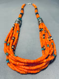 Rare Orange Coral Authentic Singer Native American Navajo Sterling Silver Necklace-Nativo Arts