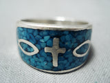 Beautiful Vintage Native American Navajo Christian Cross Sterling Silver Turquoise Fish Ring-Nativo Arts
