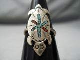Wonderful Vintage Native American Navajo Turquoise Sterling Silver Turtle Ring Old-Nativo Arts