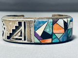 Dean Brown Jaw Dropping Vintage Native American Navajo Turquoise Inlay Sterling Silver Bracelet-Nativo Arts