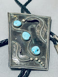 Outstanding Heavy Vintage Native American Navajo Morenci Turquoise Sterling Silver Bolo-Nativo Arts