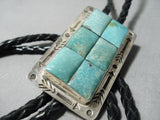 Exceptional Native American Navajo Squared Royston Turquoise Sterling Silver Bolo Tie-Nativo Arts