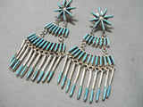 Noteworthy Vintage Native American Zuni Turquoise Sterling Silver Dangle Earrings Old-Nativo Arts