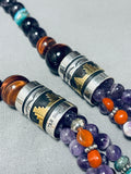 Stunning Native American Navajo Turquoise Amethyst Tigers Eye Sterling Silver Necklace-Nativo Arts