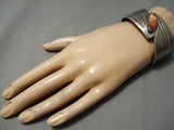 Rare Wide Vintage Native American Navajo Spiny Oyster Shell Sterling Silver Bracelet Old-Nativo Arts