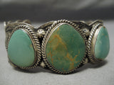 Opulent Vintage Native American Navajo 3 Stone Royston Turquoise Sterling Silver Bracelet-Nativo Arts