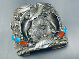 Best Huge Authentic Bear Native American Navajo Turquoise Coral Sterling Silver Bracelet-Nativo Arts