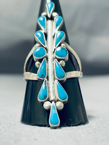 Impressive Vintage Native American Zuni 12 Blue Gem Turquoise Sterling Silver Large Ring-Nativo Arts