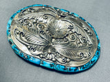 One Of The Most Detailed Ever Vintage Native American Navajo Turquoise Sterling Silver Buckle-Nativo Arts