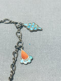 Important Vintage Native American Zuni Dishta Turquoise Sterling Silver Inlay Charm Bracelet Old-Nativo Arts
