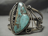 Museum Vintage Native American Navajo Green Turquoise Sterling Silver Leaf Bracelet Old-Nativo Arts