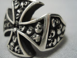Marvelous Vintage Navajo Native American Skulls Sterling Silver Ring Huge!-Nativo Arts