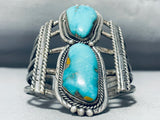 Gargantuan Mens Vintage Native American Navajo Heavy Sterling Silver Turquoise Bracelet-Nativo Arts