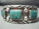 Heavy Signed Vintage Native American Navajo Rectangular Turquoise Sterling Silver Bracelet-Nativo Arts