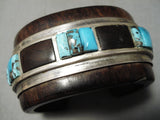 Very Unique Vintage Native American Navajo Ironwood Turquoise Sterling Silver Bracelet Old-Nativo Arts