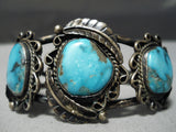 Opulent Vintage Native American Navajo Blue Diamond Turquoise Sterling Silver Bracelet Old-Nativo Arts
