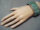 One Of The Best Native American Navajo Green Turquoise Inlay Sterling Silver Bracelet-Nativo Arts
