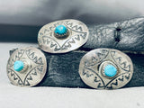 Remarkable Vintage Native American Navajo Signed Kingman Turquoise Sterling Silver Concho Belt-Nativo Arts