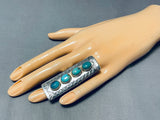 Fascinating Native American Navajo Signed 4 Turquoise Sterling Silver Huge Ring-Nativo Arts