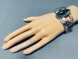 Green Turquoise Jungle Leaf Vintage Native American Navajo Sterling Silver Bracelet-Nativo Arts