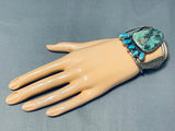 Rare Vintage Native American Navajo Old Kingman Turquoise Sterling Silver Bear Track Bracelet-Nativo Arts