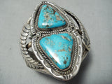 Museum Double Turquoise Vintage Native American Navajo Sterling Silver Bracelet-Nativo Arts