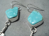 Excellent Native American Navajo Pilot Mountain Turquoise Sterling Silver Earrings-Nativo Arts