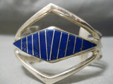 Superior Vintage Native American Navajo Lapis Inlay Sterling Silver Bracelet Cuff-Nativo Arts
