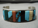Rare Bisbee Turquoise Vintage Native American Navajo Sterling Silver Inlay Bracelet Old-Nativo Arts