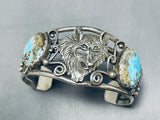 Wolf Vintage Native American Navajo Turquoise Sterling Silver Bracelet-Nativo Arts