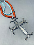 One Of Most Unique Vintage Southwestern Sterling Silver Turquoise Cross Necklace-Nativo Arts