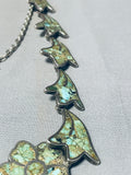 One Of Craziest Vintage Southwest Green Turquoise Inlay Sterling Silver Necklace-Nativo Arts