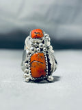 Remarkable Native American Navajo Coral Sterling Silver Ring-Nativo Arts