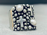 Native American Cross And Pearl Vintage Navajo Sterling Silver Raindrop Ring-Nativo Arts