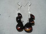 Beautiful Navajo Native American Amber Sterling Silver Earrings-Nativo Arts