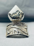 Exceptional Native American Navajo White Buffalo Turquoise Sterling Silver Ring Signed-Nativo Arts