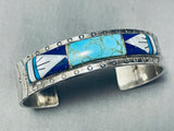 Rare Turquoise Vintage Native American Navajo Sterling Silver Lapis Inlay Bracelet-Nativo Arts