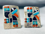 One Of The Best Ever Vintage Native American Zuni Turquoise Inlay Sterling Silver Cufflinks-Nativo Arts