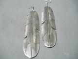 Striking Navajo Sterling Silver Feather Pendant Earrings Native American-Nativo Arts