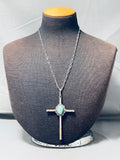 Wonderful Vintage Native American Navajo Kingman Turquoise Sterling Silver Cross Necklace-Nativo Arts