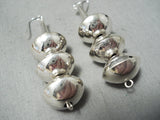 Huge Authentic Hand Tooled Native American Navajo Sterling Silver Bead Earrings-Nativo Arts