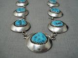 Amazing Vintage Native American Navajo Anderson Deepset Turquoise Sterling Silver Necklace-Nativo Arts