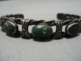 Native American Late 1800's/ Early 19000's Cerrillos Turquoise Ingot Coin Silver Bracelet Coil-Nativo Arts