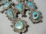 Crazy Huge Vintage Native American Navajo Turquoise Sterling Silver Squash Blossom Necklace Old-Nativo Arts