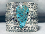 Amazing San Felipe Signed Blue Diamond Turquoise Sterling Silver Huge Bracelet-Nativo Arts