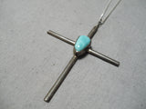Graceful Vintage Native American Navajo Royston Turquoise Sterling Silver Cross Necklace Old-Nativo Arts