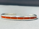 Larry Loretto Signed Stunning Native American Zuni Coral Sterling Silver Bracelet-Nativo Arts